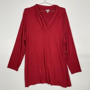 J Jill Shirt Womens 3X Red Wearever Collection Cowl Neck Tunic Top Long Sleeve